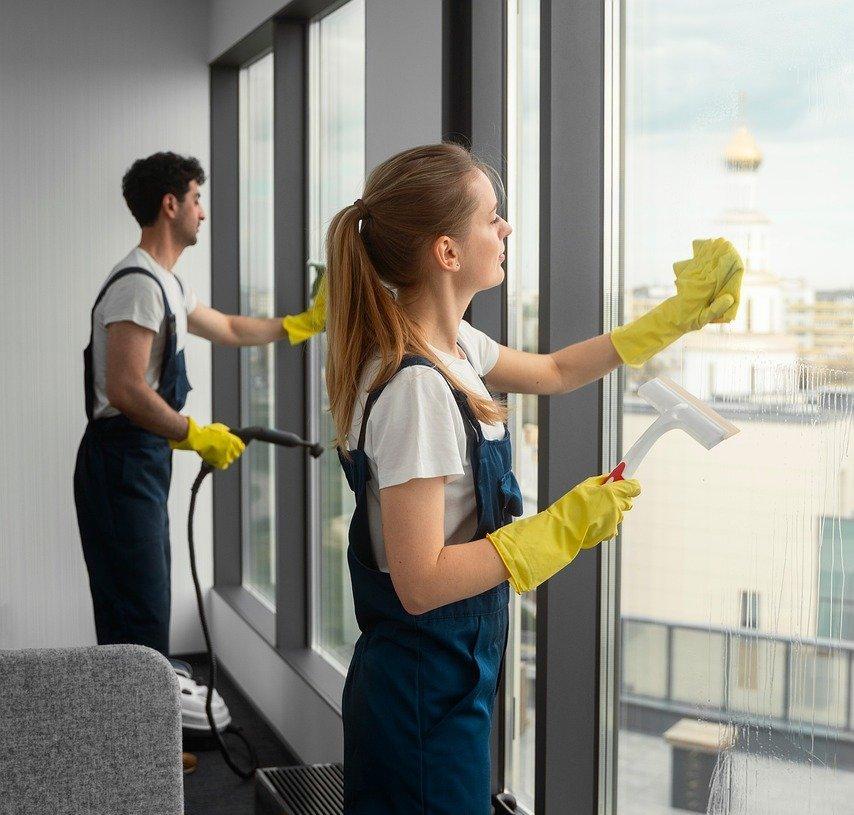Professional cleaners working