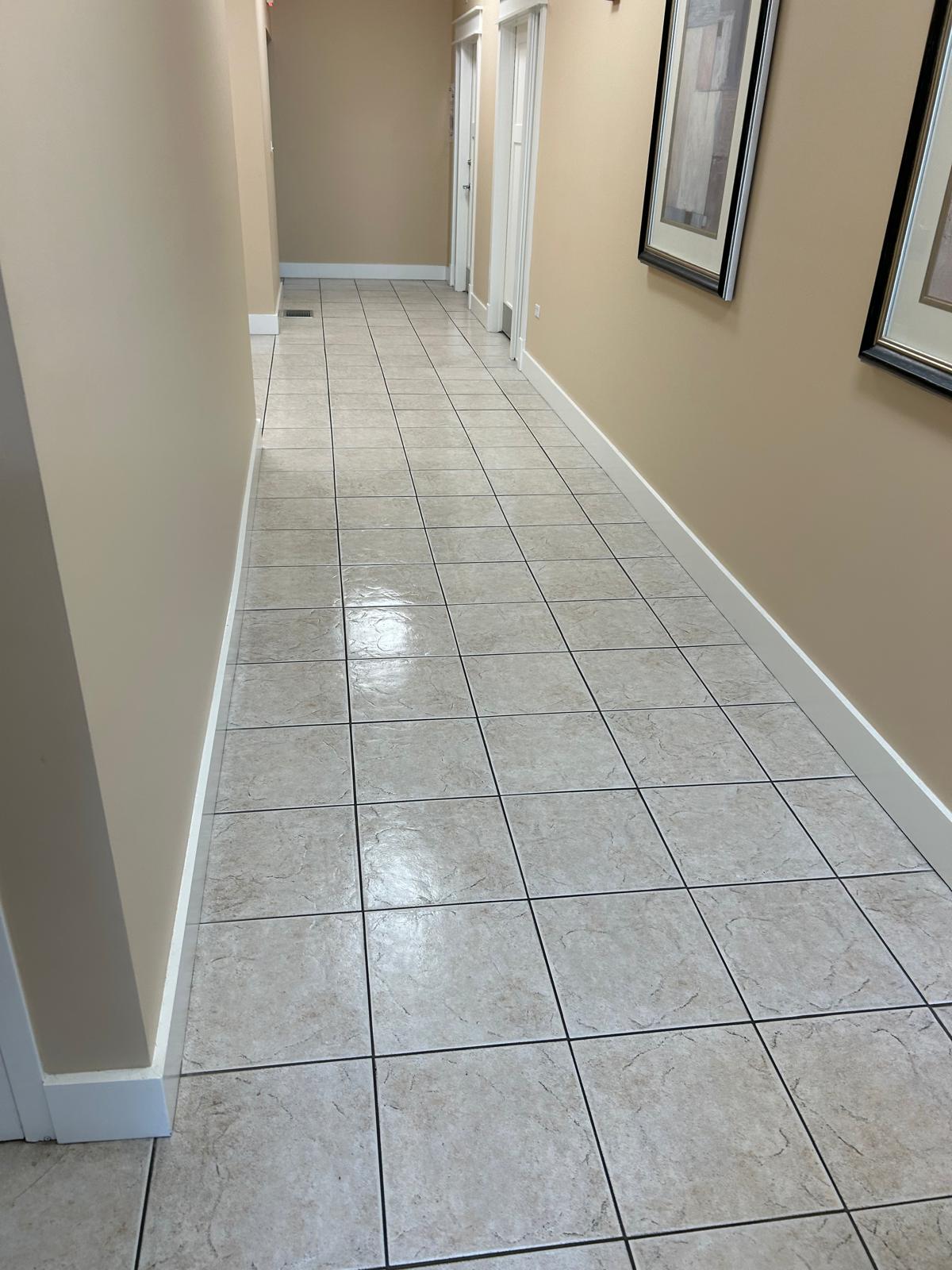 Clean wood office hallway